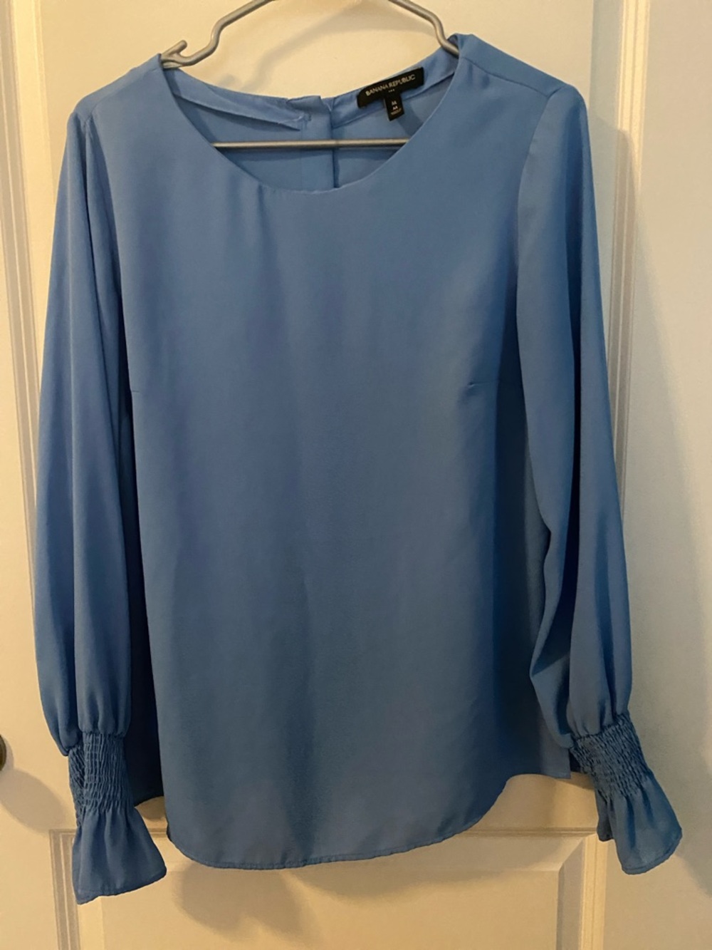 Banana Republic Sky Blue Smocked-Cuff Long Sleeve Blouse